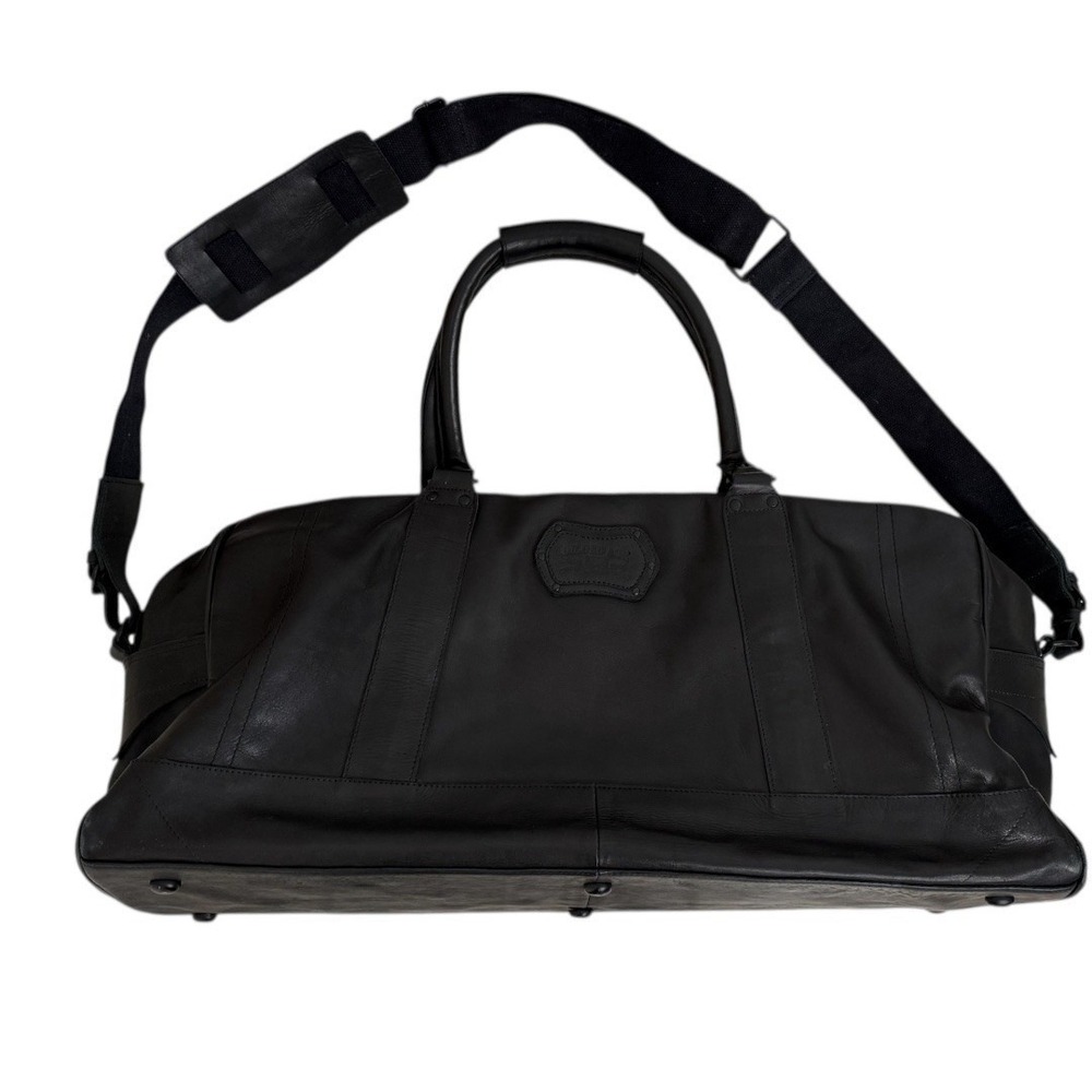 Gilded Age Black Leather Weekender Duffle Travel Bag 9010L Padded Shoulder Strap